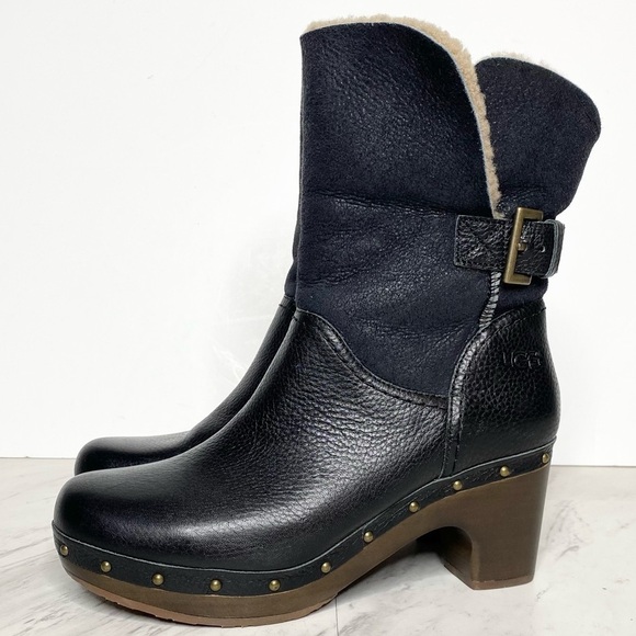 New! UGG Amoret Black Heeled Bootie 7 - Picture 1 of 16